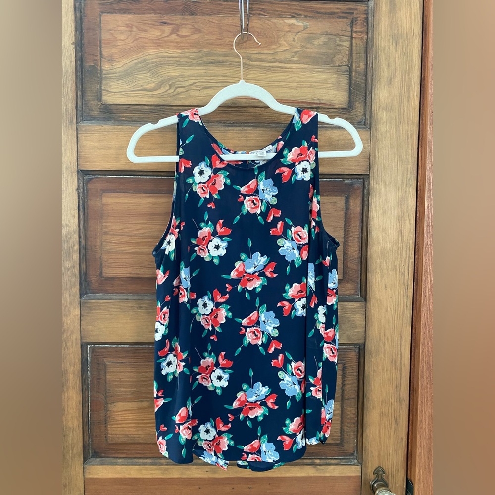 Lila Rose Floral Tank Top - Navy and Red
